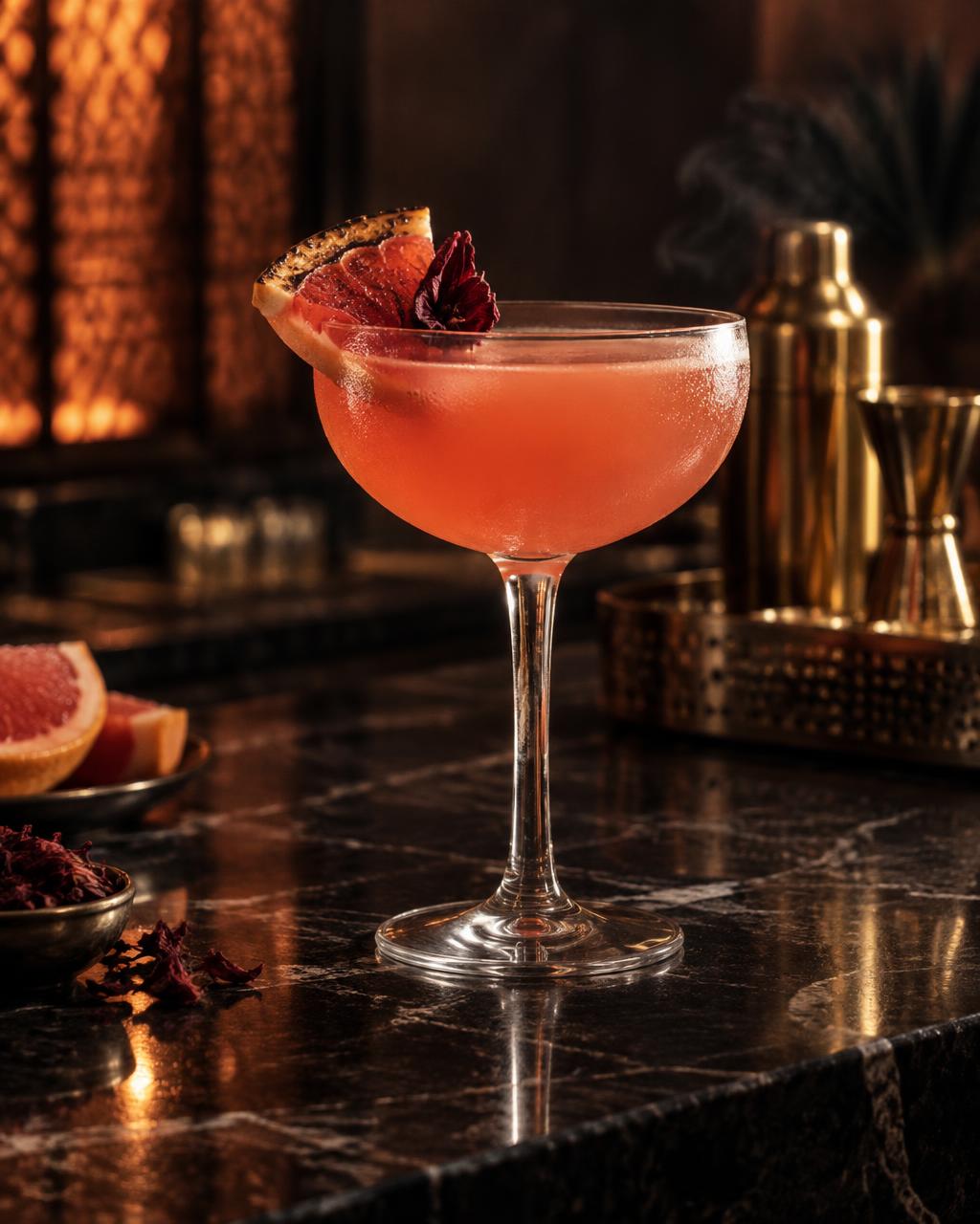A grapefruit cocktail on the bar
